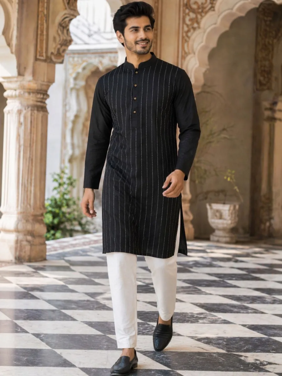 Striped Embroidered Kurta