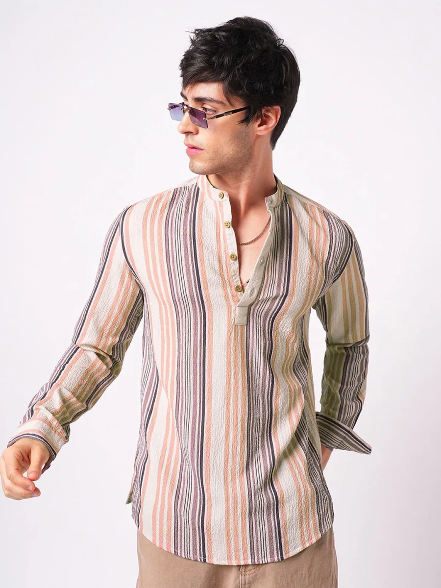 Men Crinkled Striped Kurta