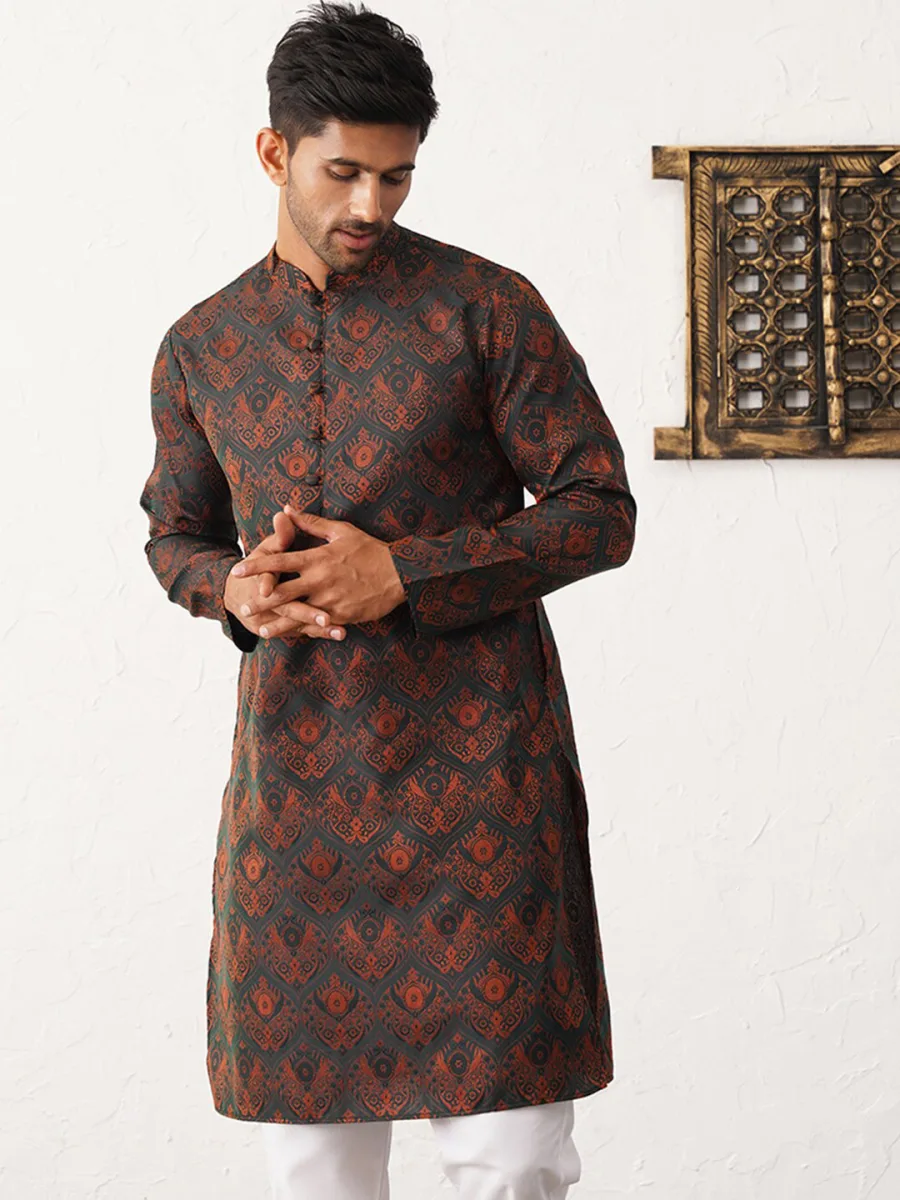 Printed Silk & Cotton Kurta