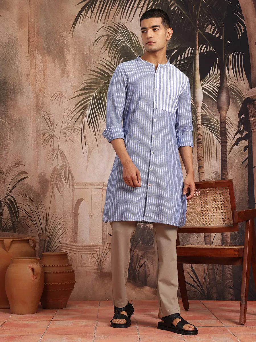 Band Collar Striped Kurta