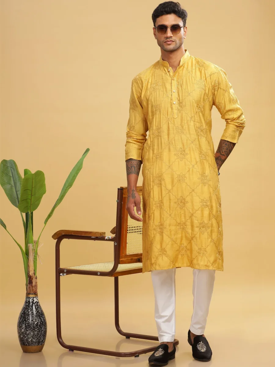 Men Geometric Embroidered Kurta