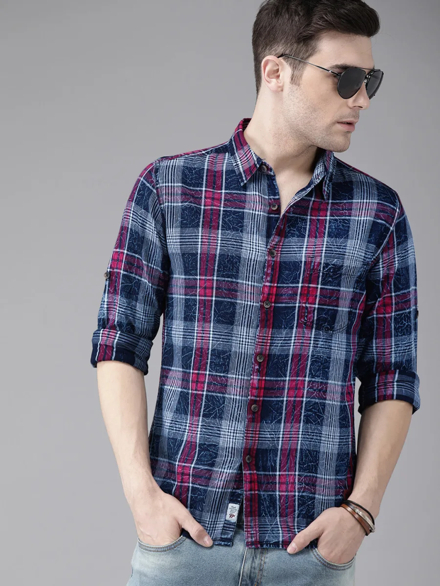 Regular Fit Indigo Checks