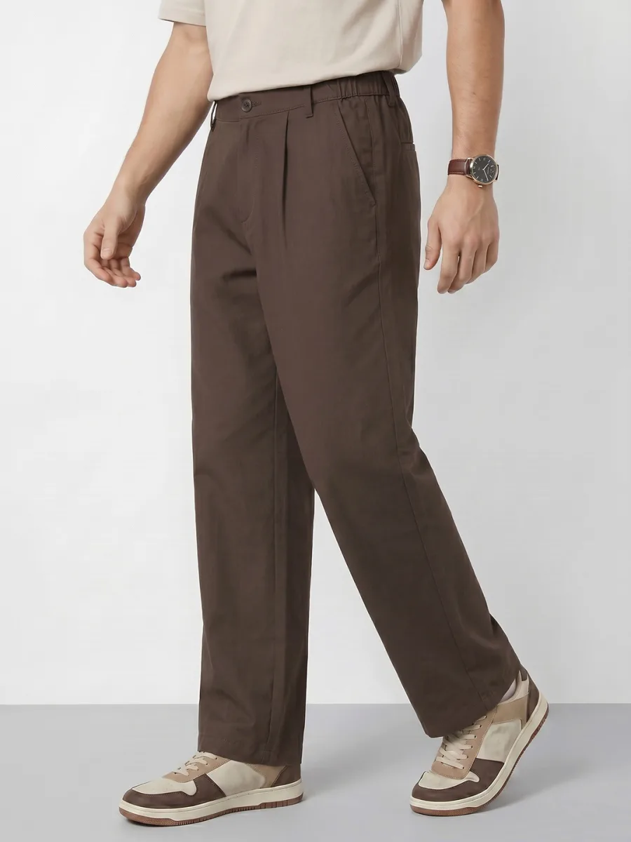 Men Pleated Cotton Trousers