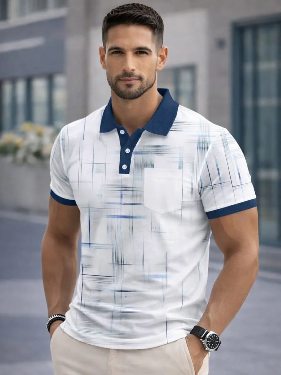 Men Printed Polo Collar Pockets T-shirt