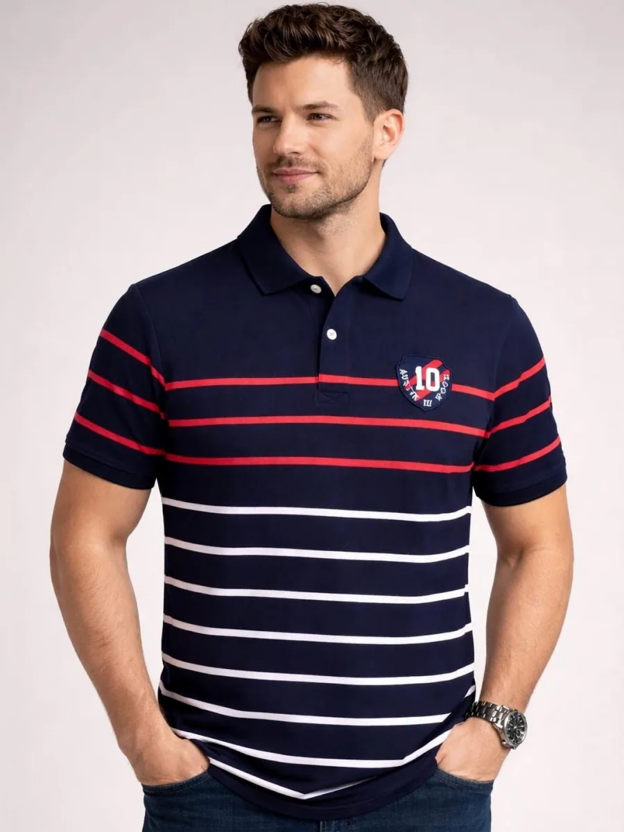 Men Striped Polo Collar T-shirt