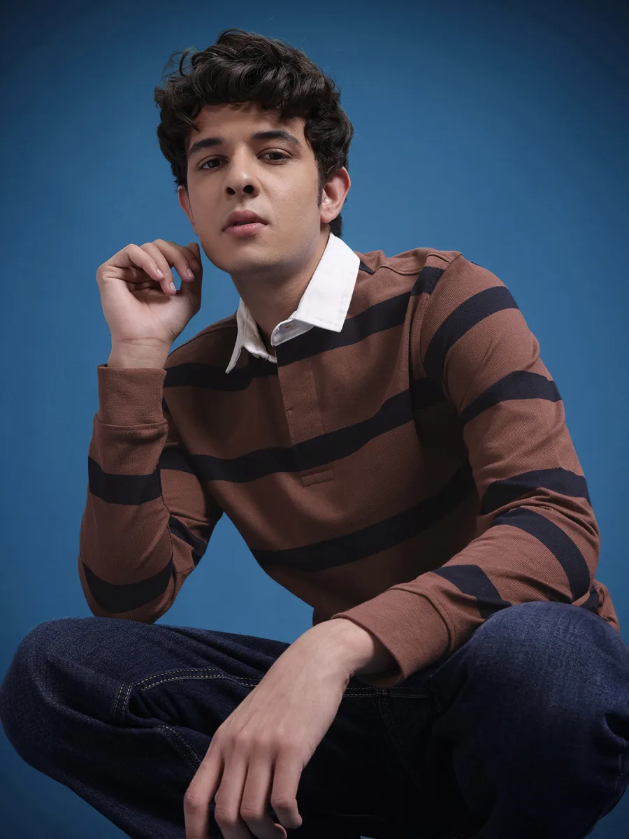 Striped Polo Collar T-shirt