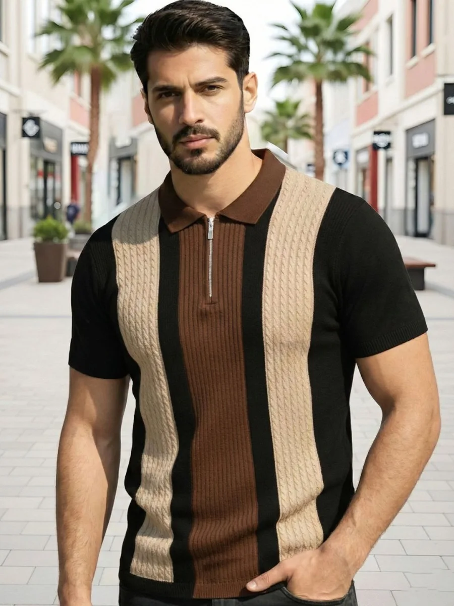 Men Striped Polo Collar T-shirt