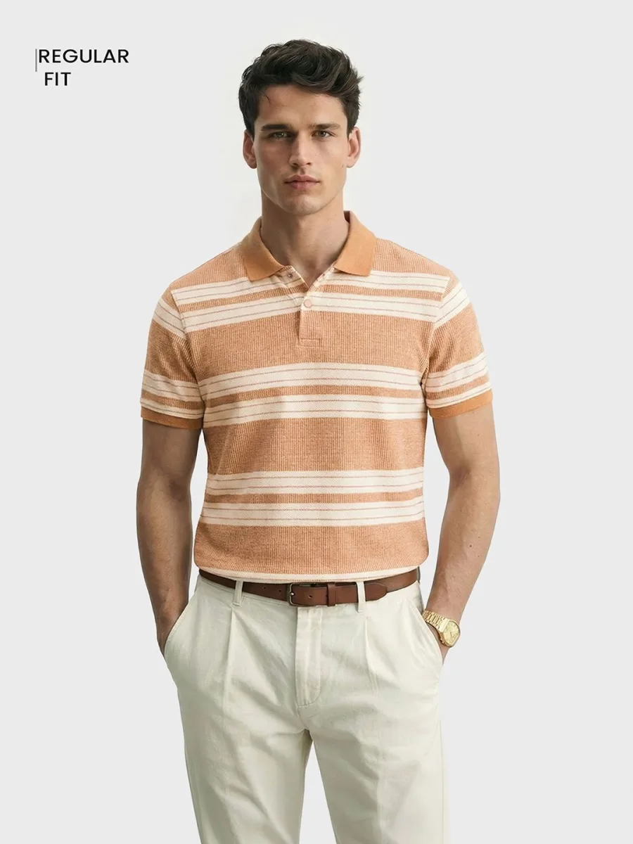 Men Striped Polo Collar T-shirt