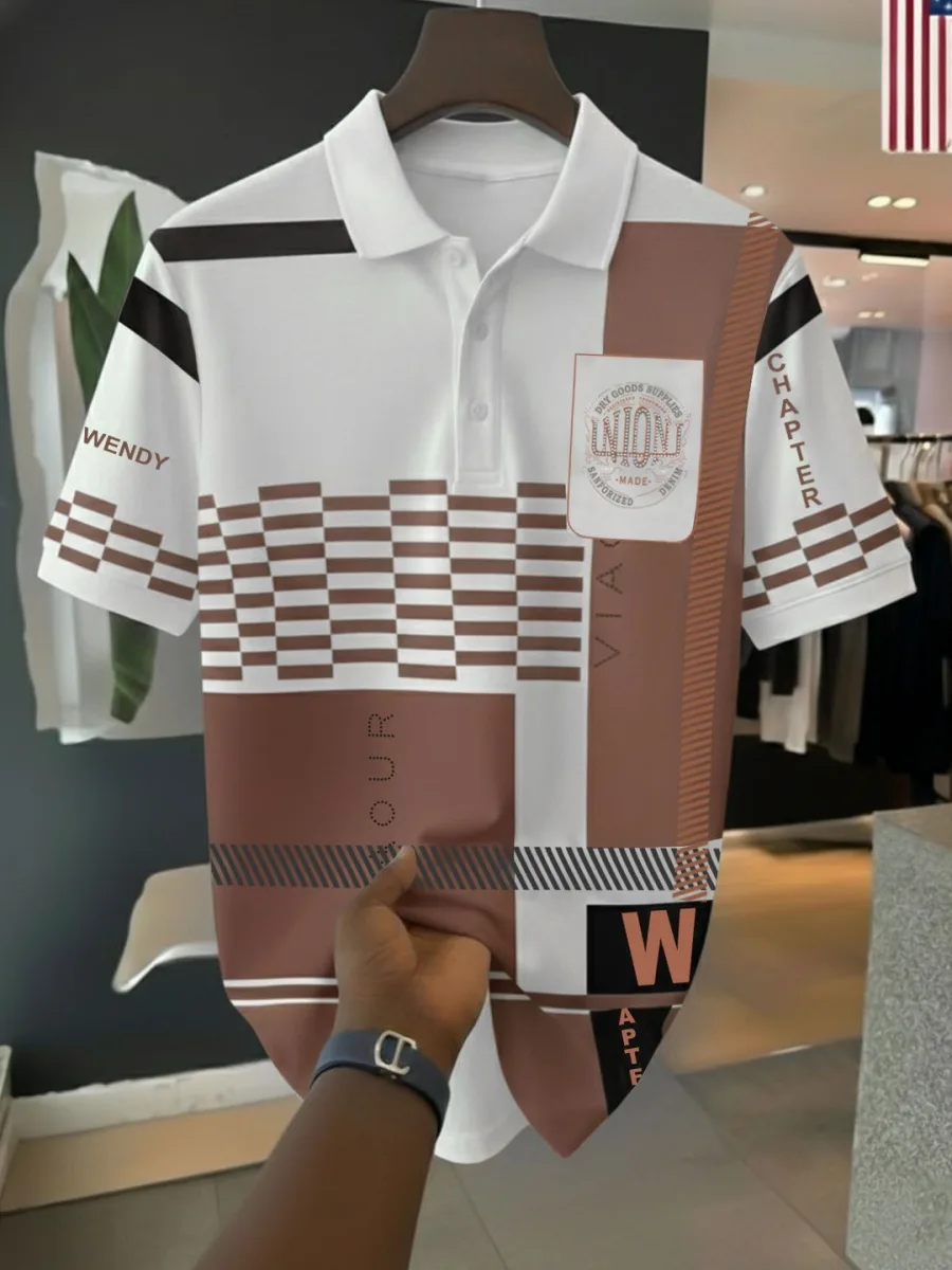 Men Printed Polo Collar Pockets T-shirt