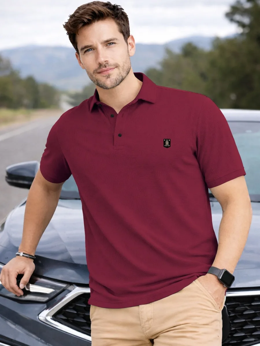 Self Design Polo Collar Tshirt