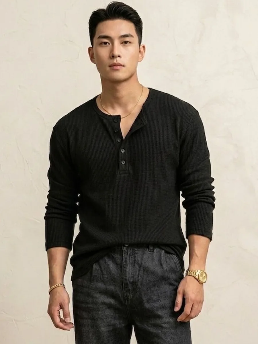 Men Henley Neck T-shirt