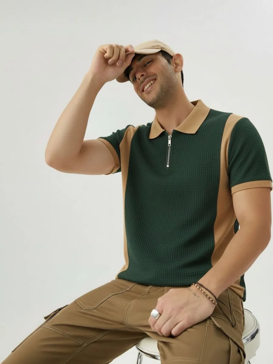 Men Colourblocked Polo Collar 1 T-shirt