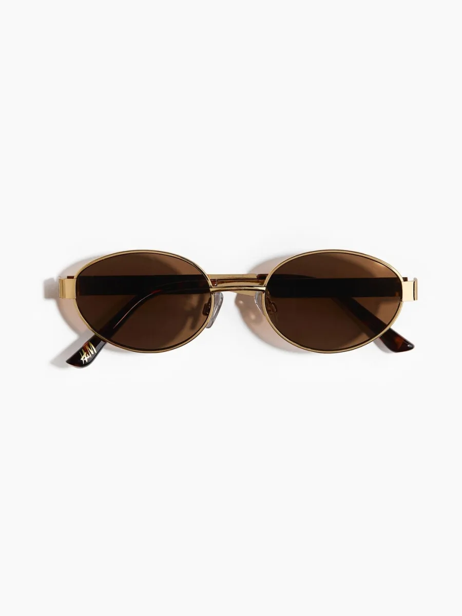 Gold Brown Oval Sunglasses