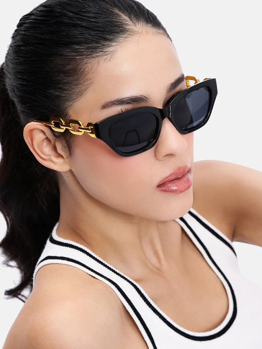 Black Gold Chain Cat-Eye Sunglasses