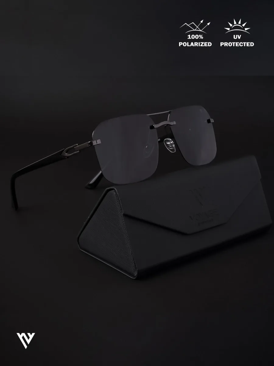 Black Rimless Square Sunglasses