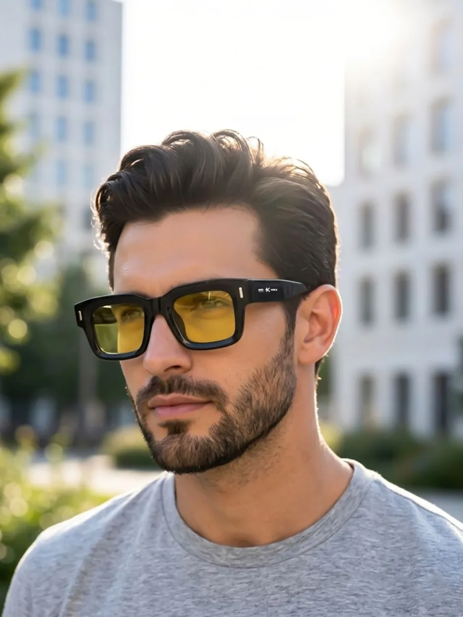 Black Yellow Tint Square Sunglasses