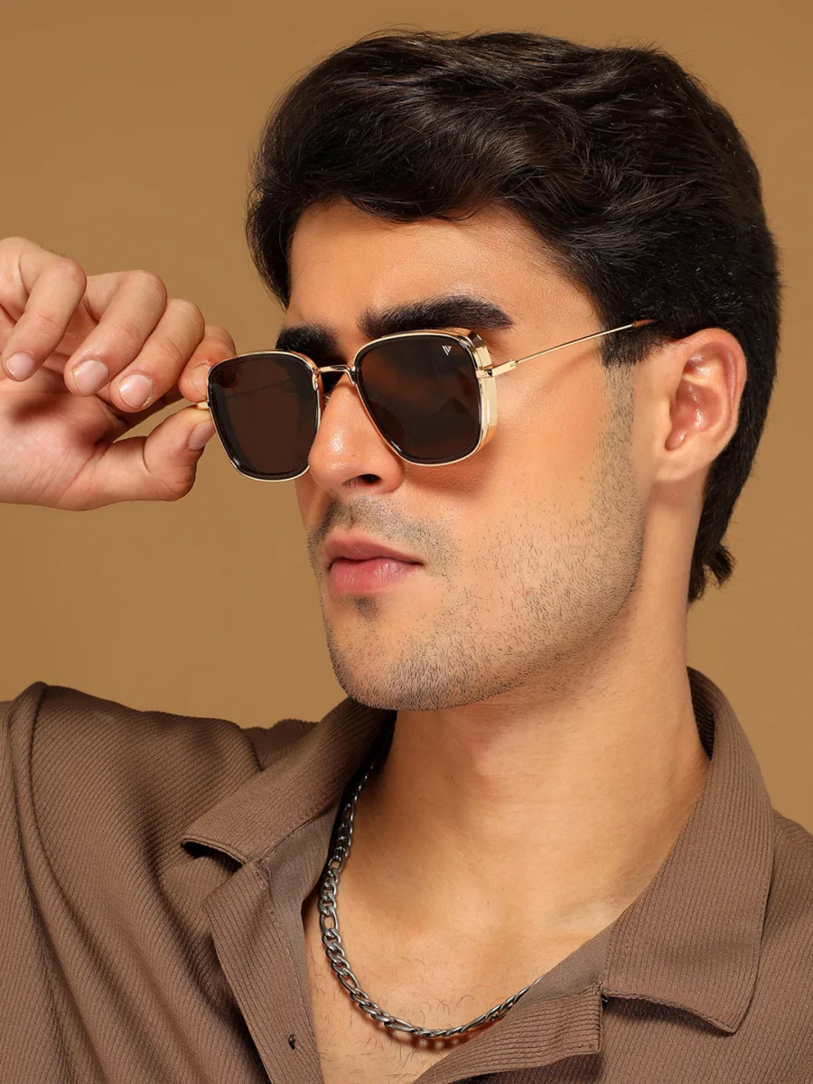 Gold Square Brown Sunglasses