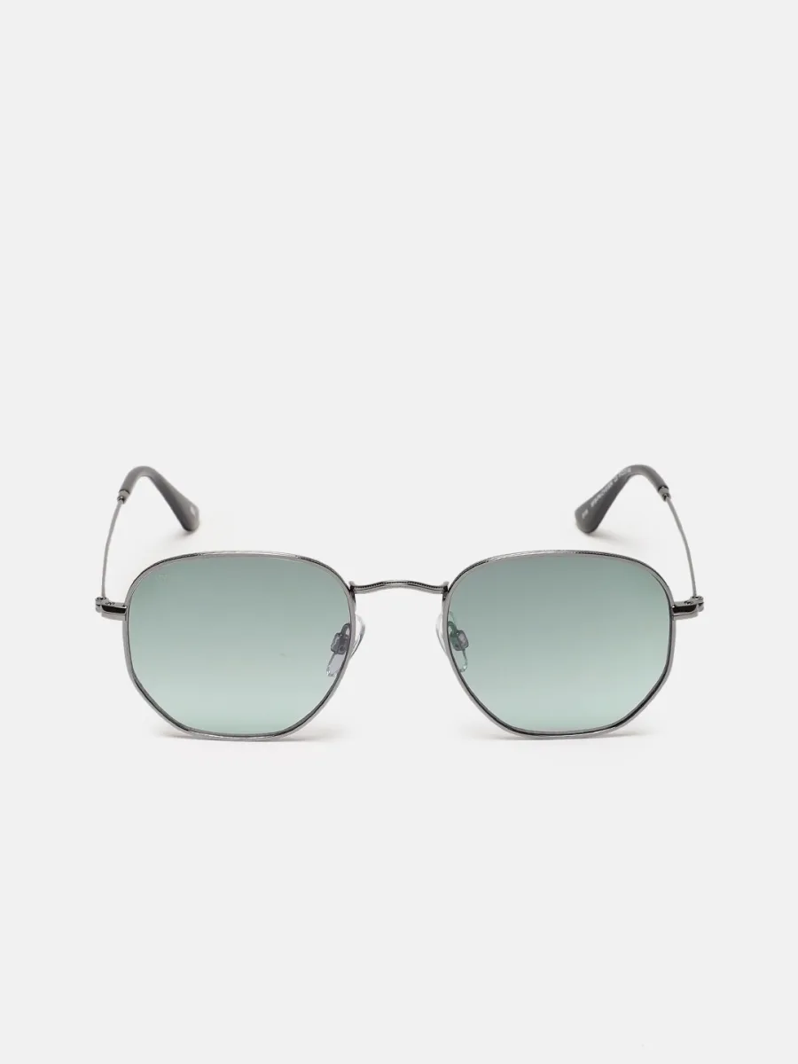 Gunmetal Hexagonal Green Sunglasses