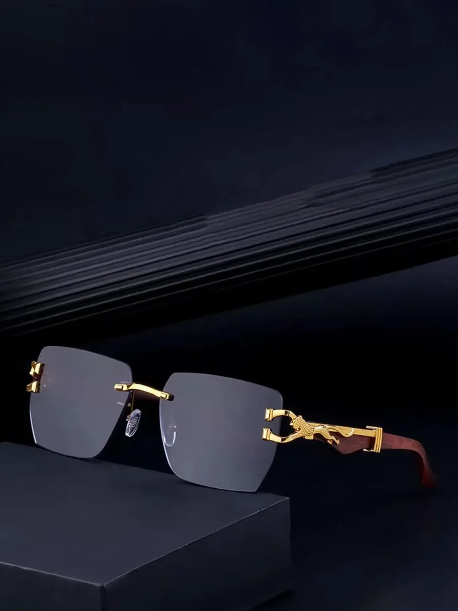 Gold Rimless Square Sunglasses