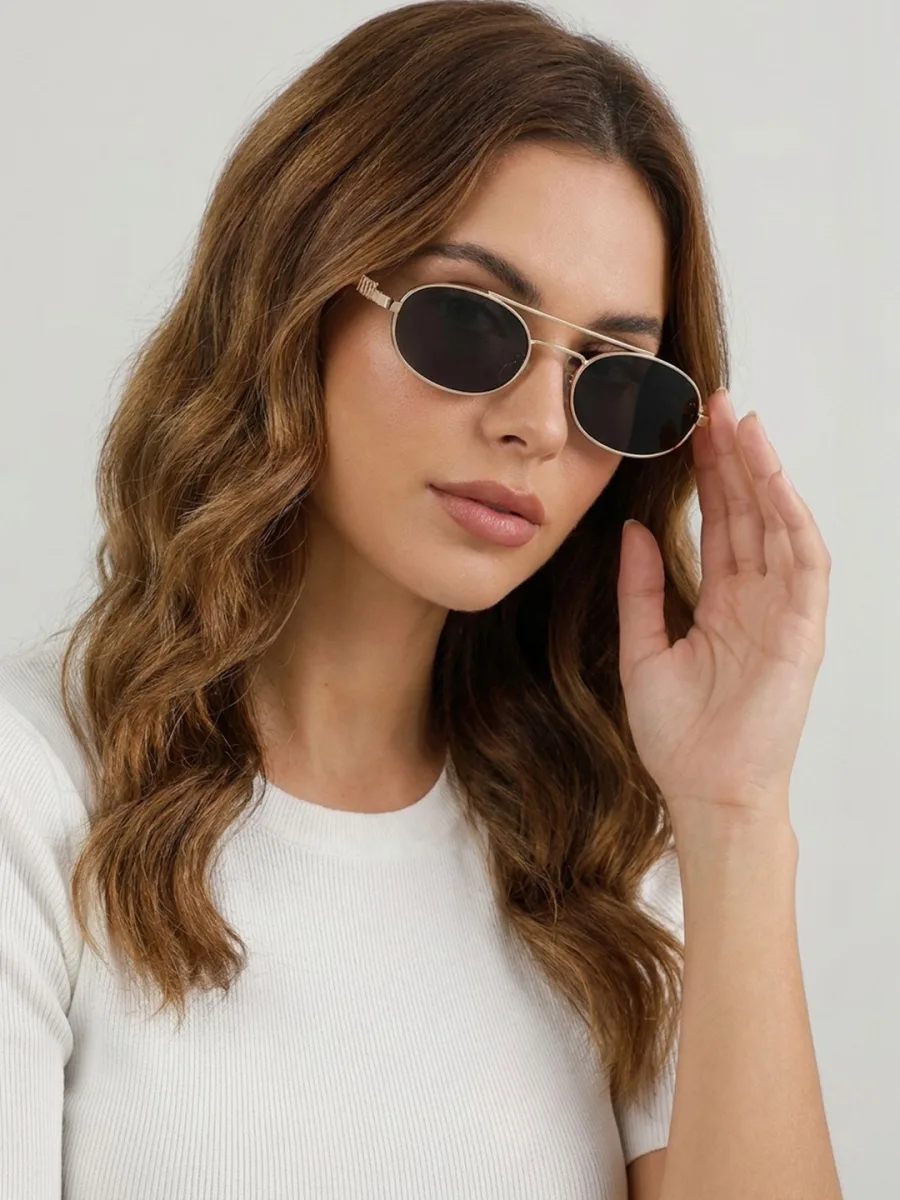 Gold Oval Brown Sunglasses