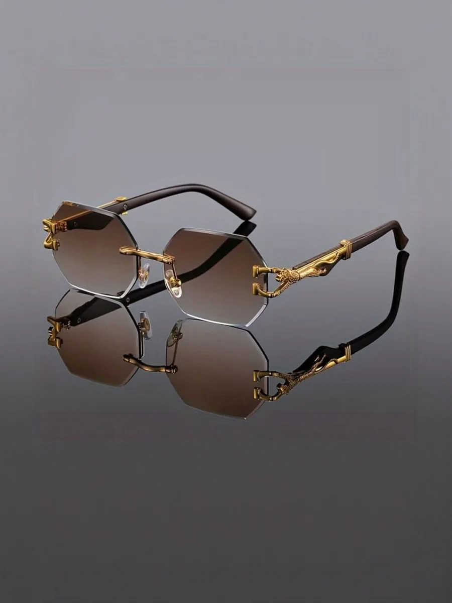 Gold Rimless Hexagonal Sunglasses