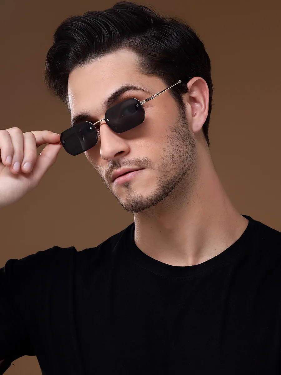 Gold Rimless Rectangle Sunglasses