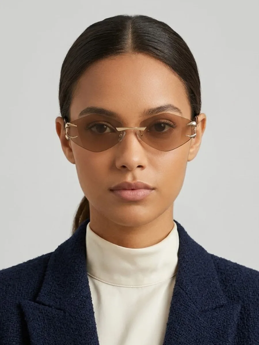 Gold Rimless Cat-Eye Sunglasses
