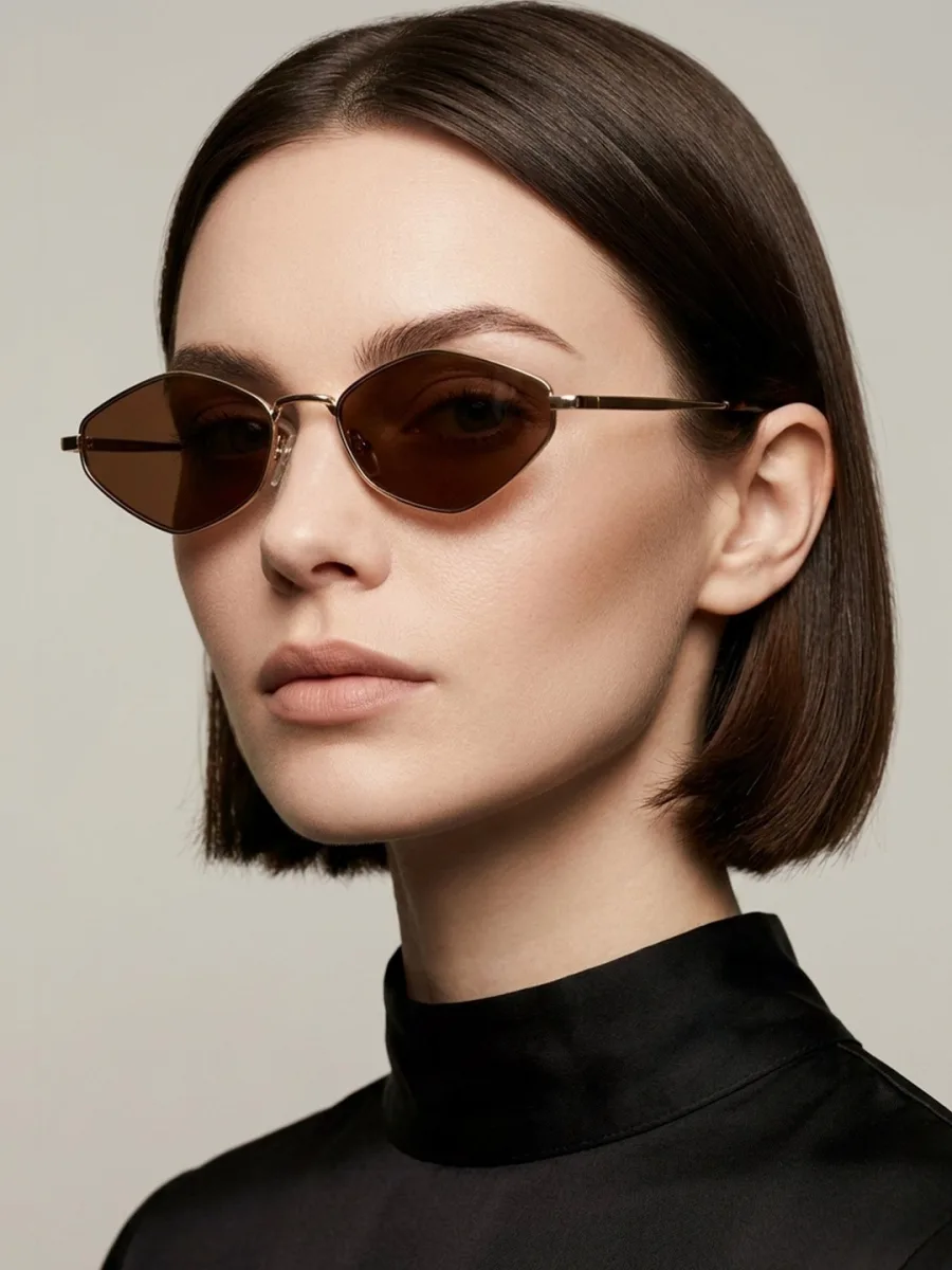 Gold Hexagonal Cat-Eye Sunglasses