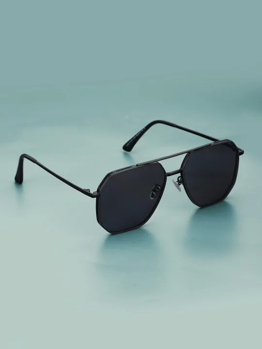 Black Hexagonal Aviator Sunglasses