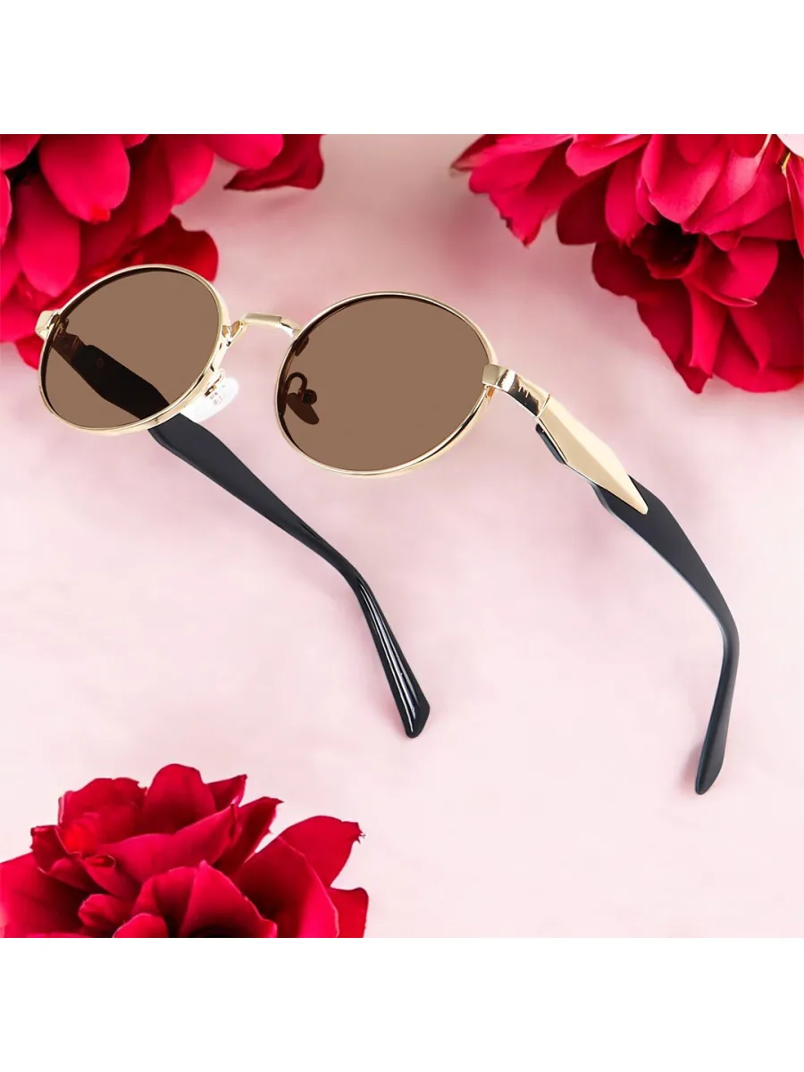 Gold Brown Oval Sunglasses