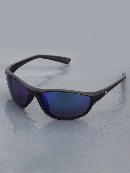 Black Blue Mirrored Sports Sunglasses