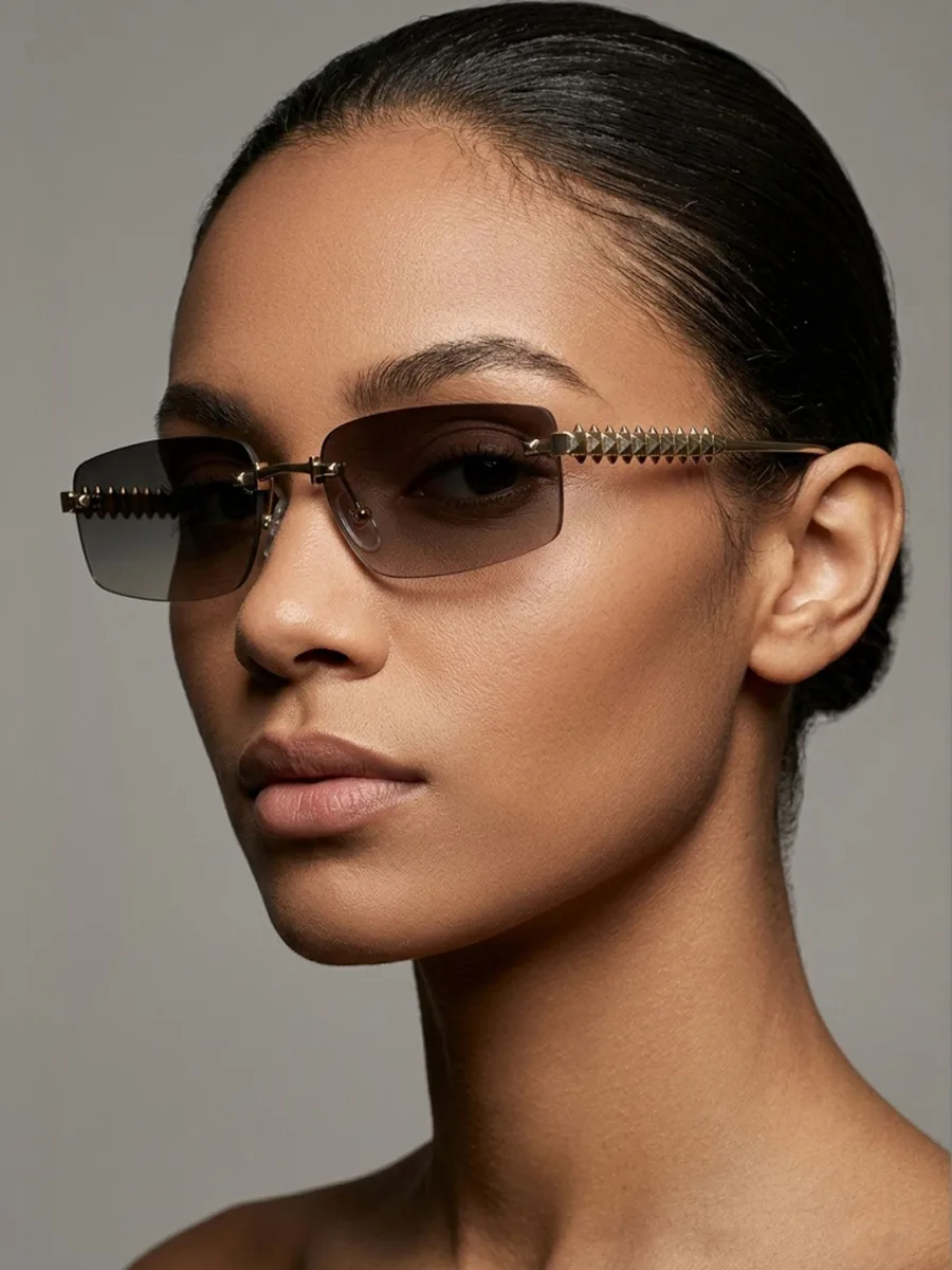 Gold Rimless Rectangle Sunglasses