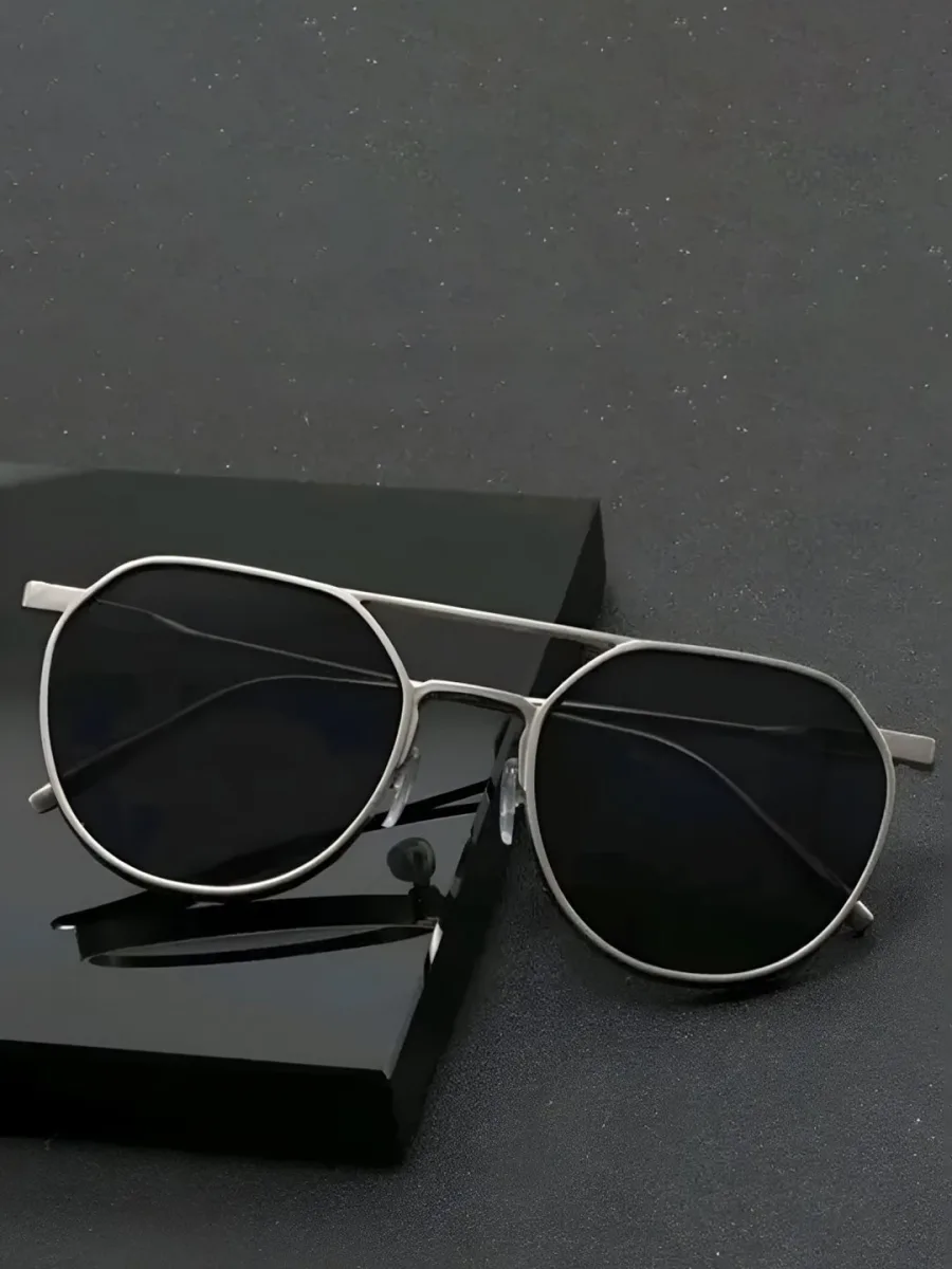 Silver Hexagonal Aviator Sunglasses