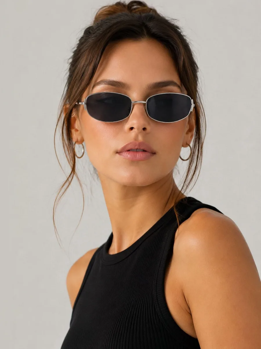 Silver Black Oval Sunglasses