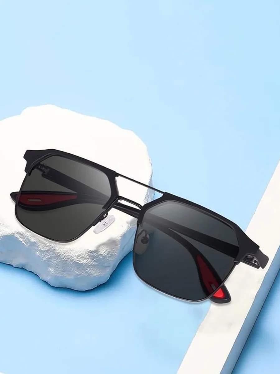 Black Double-Bridge Navigator Sunglasses