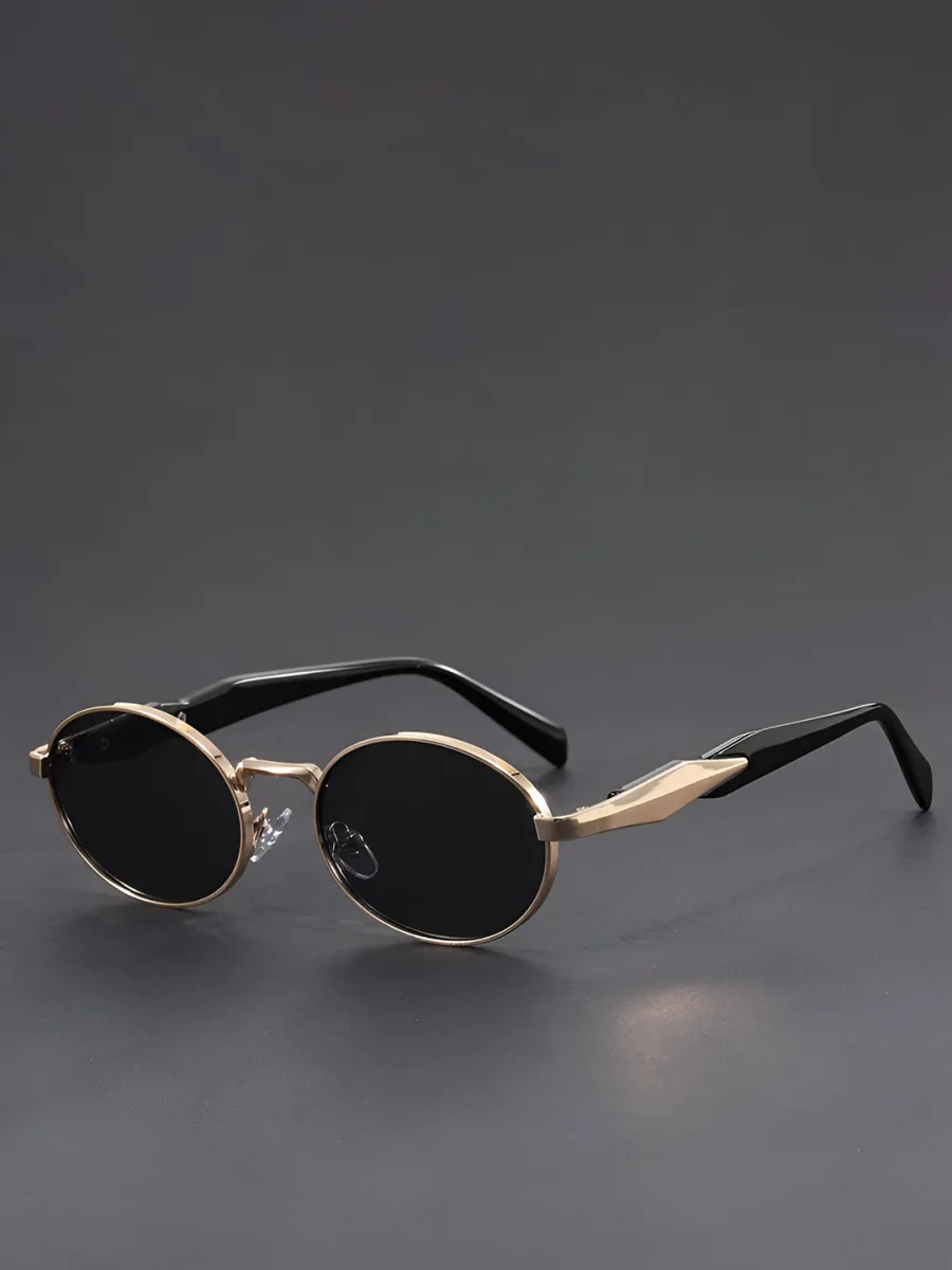 Gold Oval Round Sunglasses