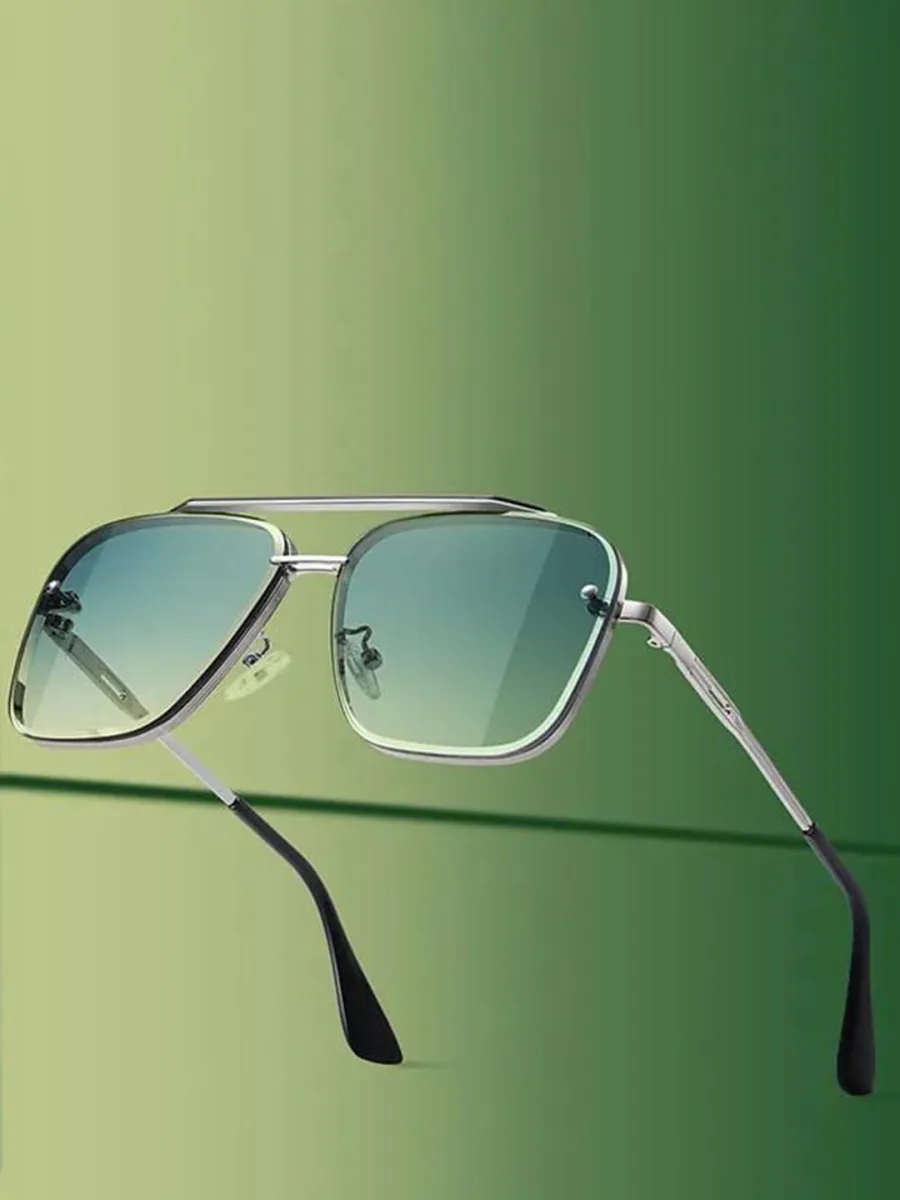 Silver Green Gradient Square Sunglasses