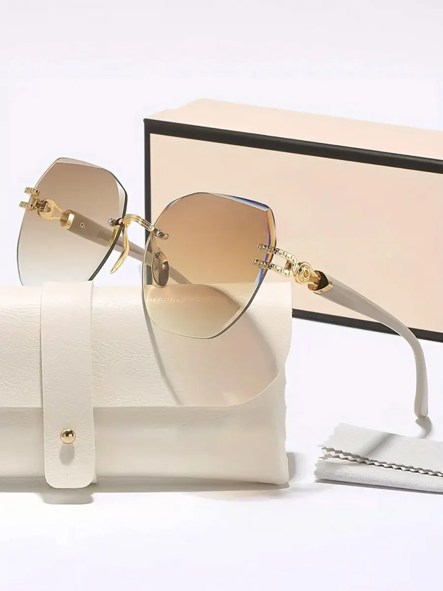 Gold Rimless Oversized Sunglasses