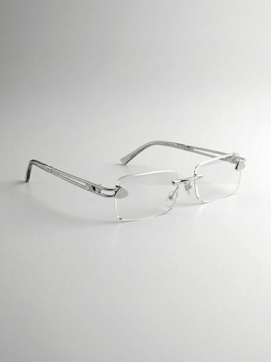 Silver Rimless Rectangle Sunglasses