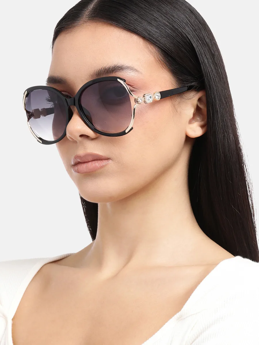 Black Embellished Oversized Sunglasses