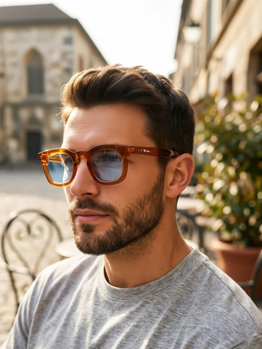 Amber Blue Tint Square Sunglasses