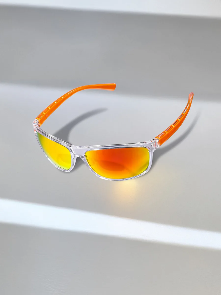 Clear Orange Mirrored Sports Sunglasses