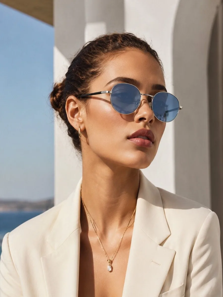 Silver Round Blue Tinted Sunglasses