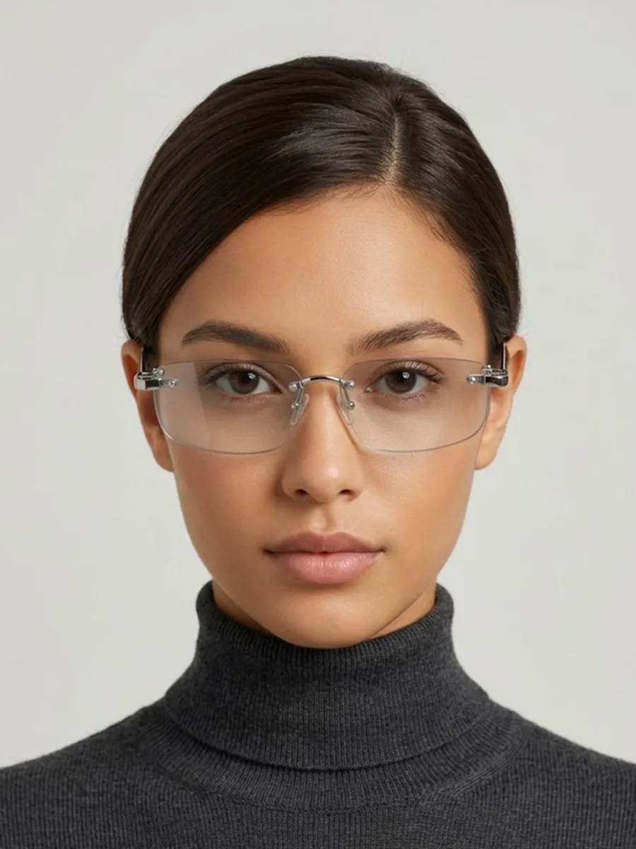 Silver Rimless Rectangle Sunglasses