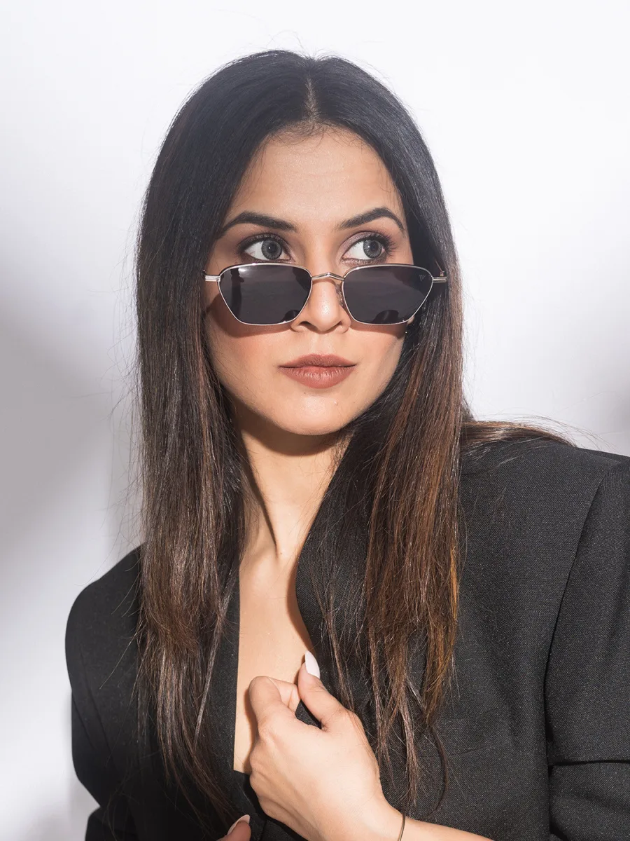 Silver Slim Rectangle Sunglasses