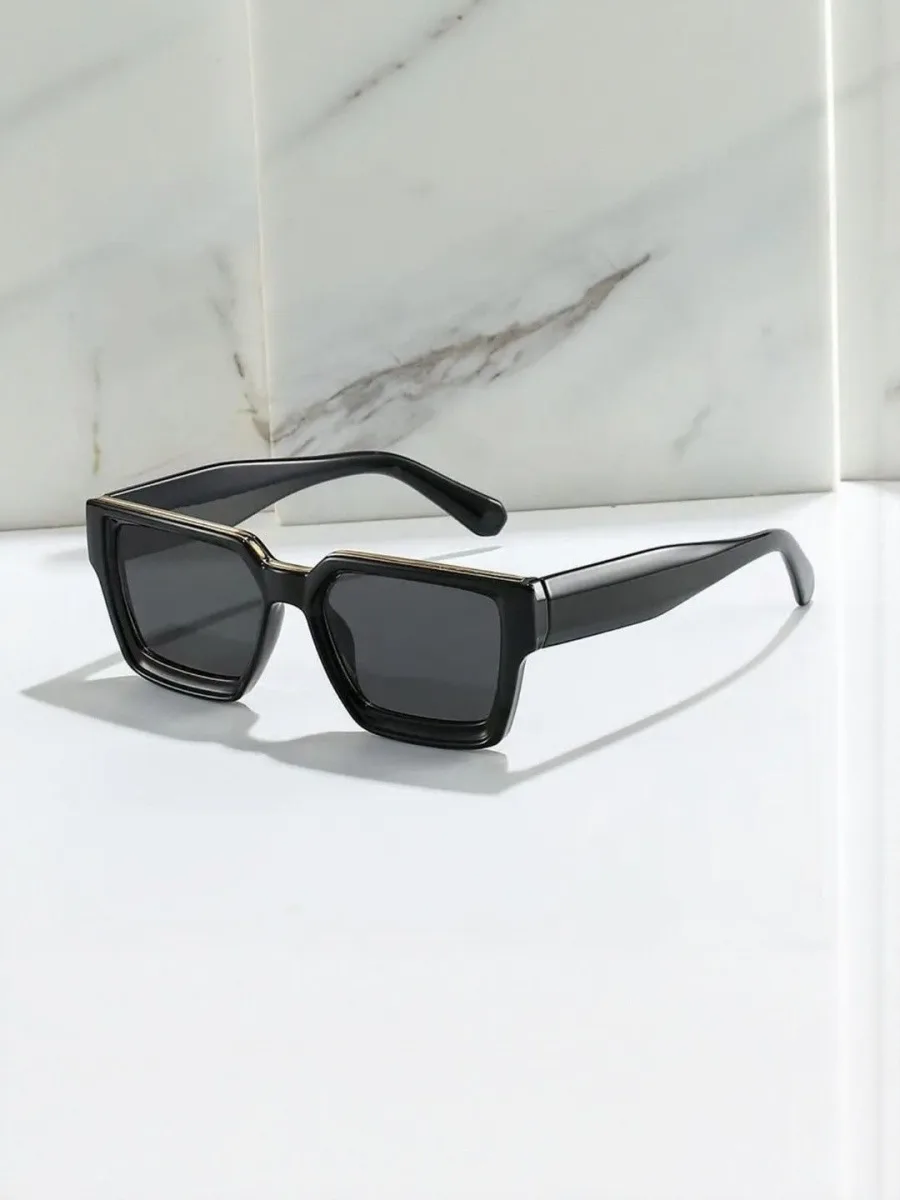 Black Gold-Brow Square Sunglasses