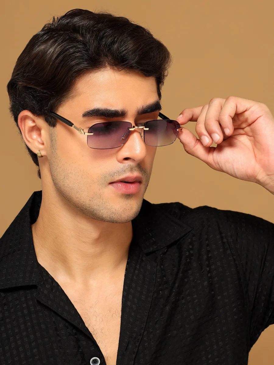 Gold Rimless Rectangle Sunglasses