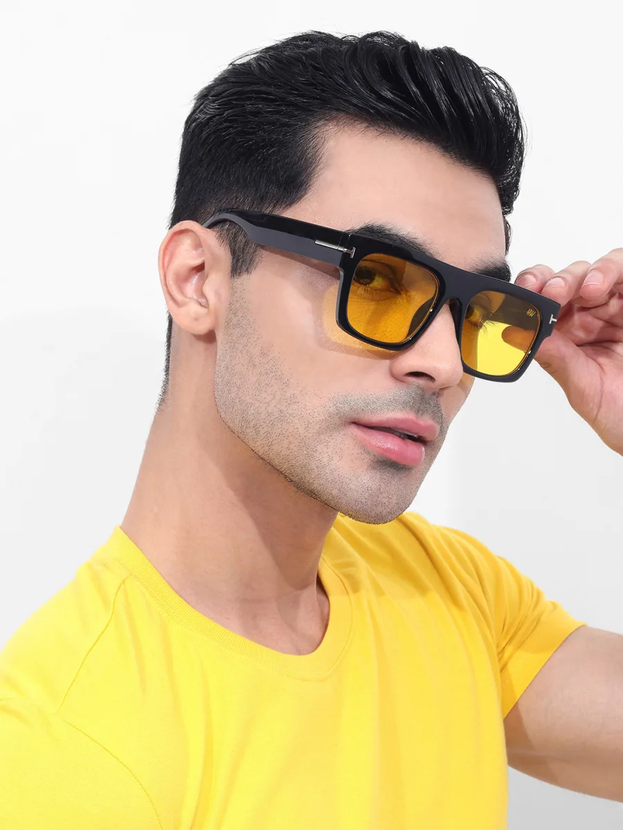 Black Yellow Square Sunglasses