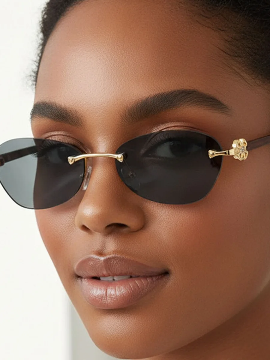 Gold Rimless Cat-Eye Sunglasses