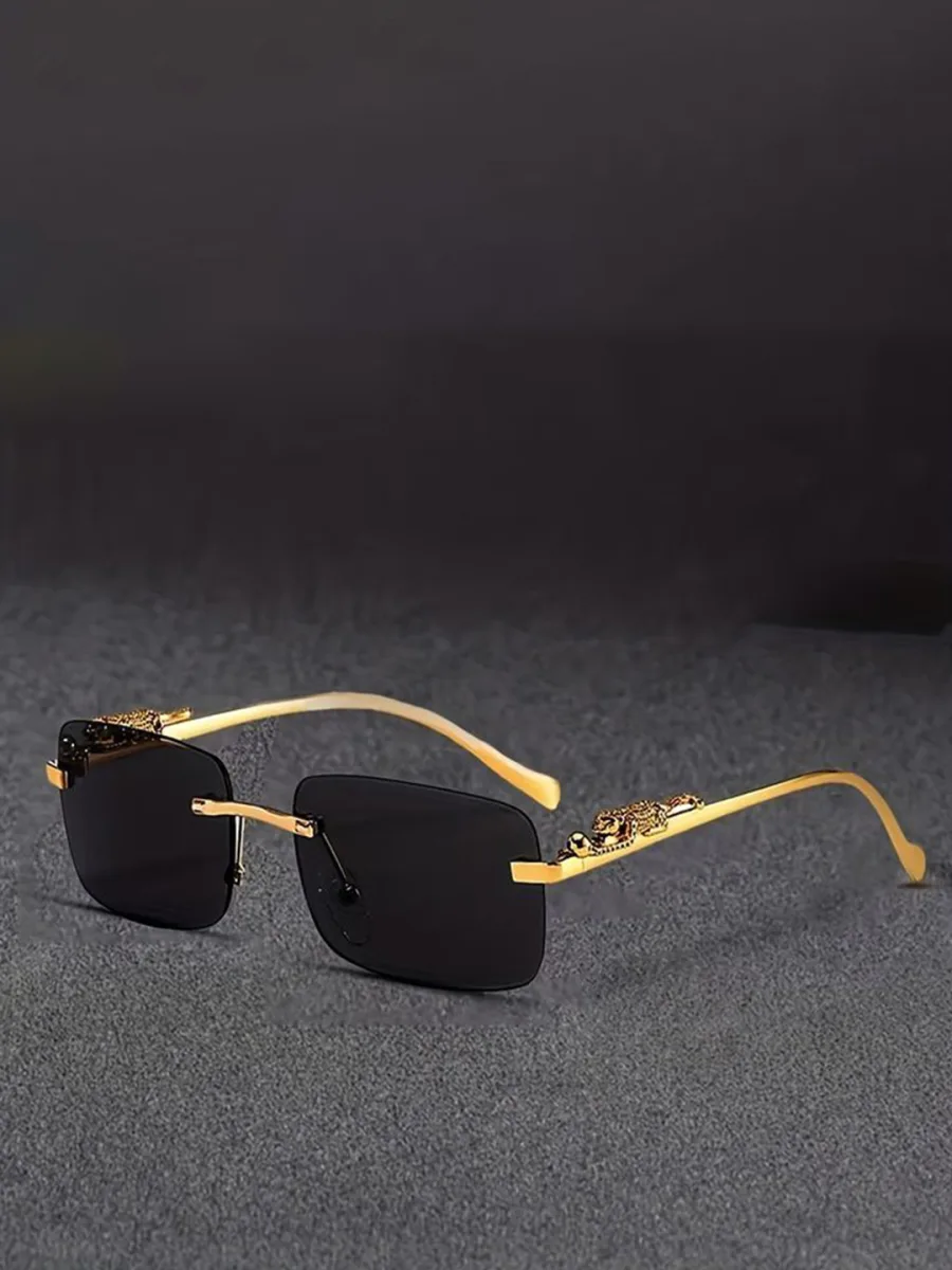 Gold Rimless Rectangle Sunglasses